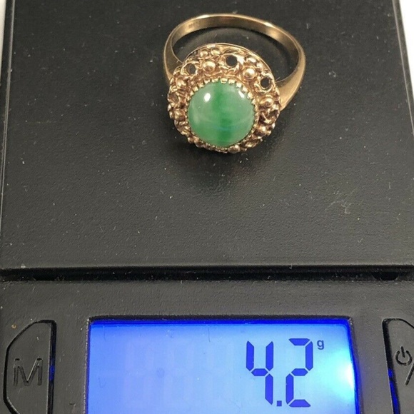 Stunning Estate VNT Solid 10K Yellow Gold Jade Jadeite Cabochon Ring Size 7 - Picture 10 of 13